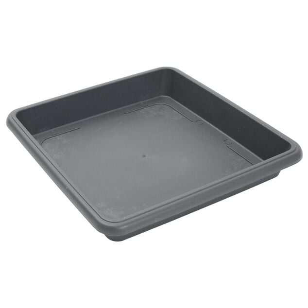 Soucoupe carr&eacute;e pot de fleur plastique gris anthracite 34x34cm
