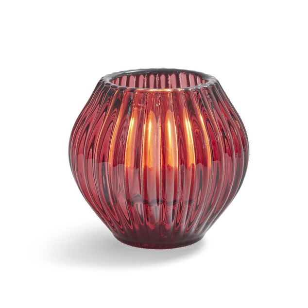 Bougeoir rond verre rose fonc&eacute; &Oslash;7,5xH7,5cm