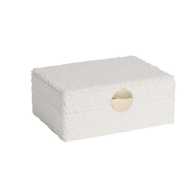 Bo&icirc;te &agrave; bijoux en bois rev&ecirc;tement tissu bouclette blanc