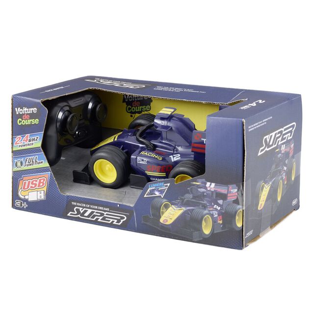 Voiture F1 t&eacute;l&eacute;command&eacute;e lumineuse bleu 17,5x10,5xH10cm