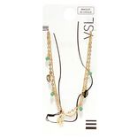 Chaîne à 2 rangs pendentifs feuille de monstera et perles