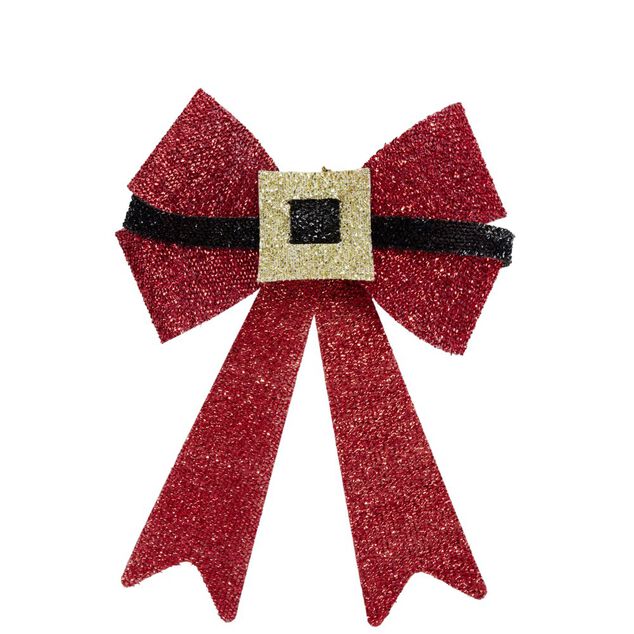 Noeud décoratif Noël traditionnel plastique paillettes 9x5xH9cm (2modèles)