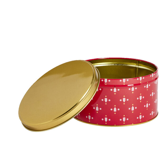 Boîte ronde en métal rouge irisé et doré Ø13,5xH7cm