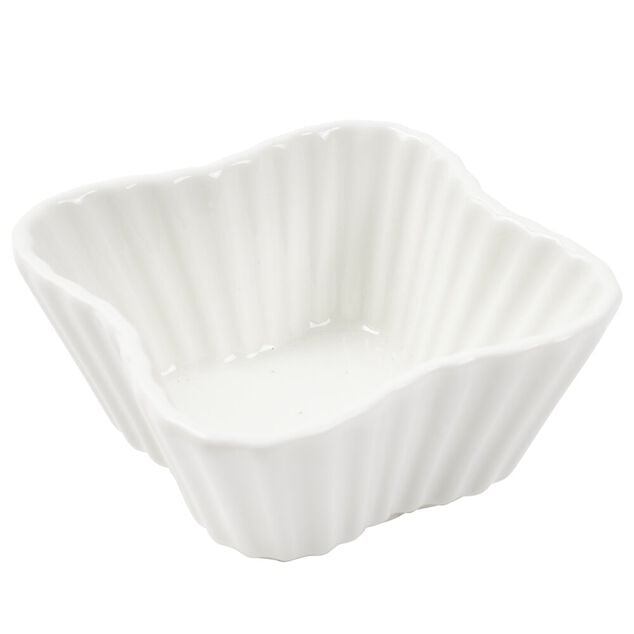 Ramequin carr&eacute; c&eacute;ramique contour textur&eacute; blanc 7,5x7,5xH3,5cm