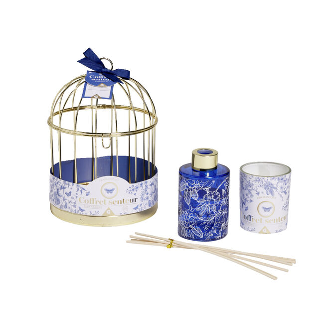 Coffret senteur sous cage diffuseur/bâtonnets/bougie (3 modèles)