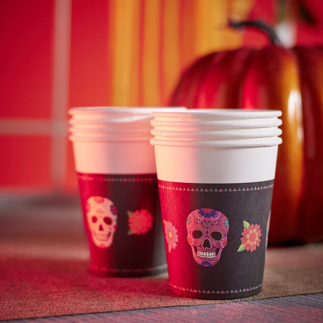 Gobelet papier Halloween t&ecirc;te de mort mexicaine 260ml x8