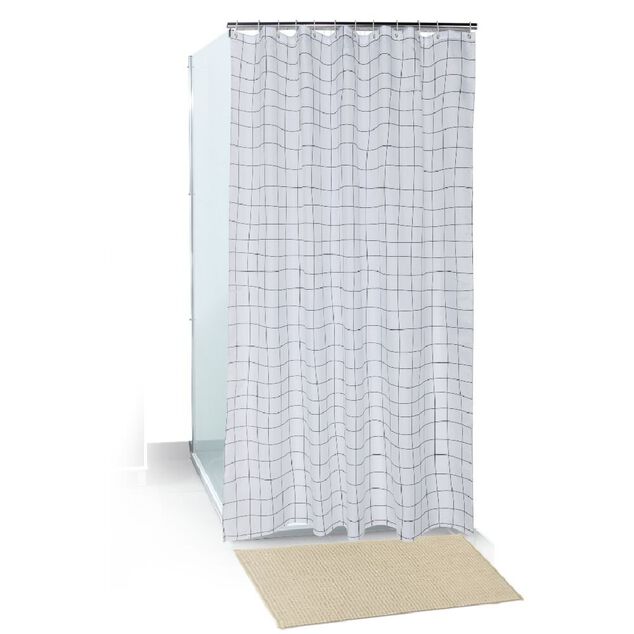 Set salle de bain tapis/rideau/anneaux - 2 mod&egrave;les