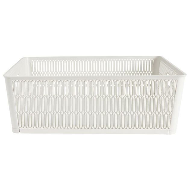 Pani&egrave;re de rangement 12L ajour&eacute;e empilable plastique blanc 38x33xH13cm