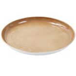 Plateau d&eacute;coratif arabesque en m&eacute;tal marron et blanc &Oslash;35cm