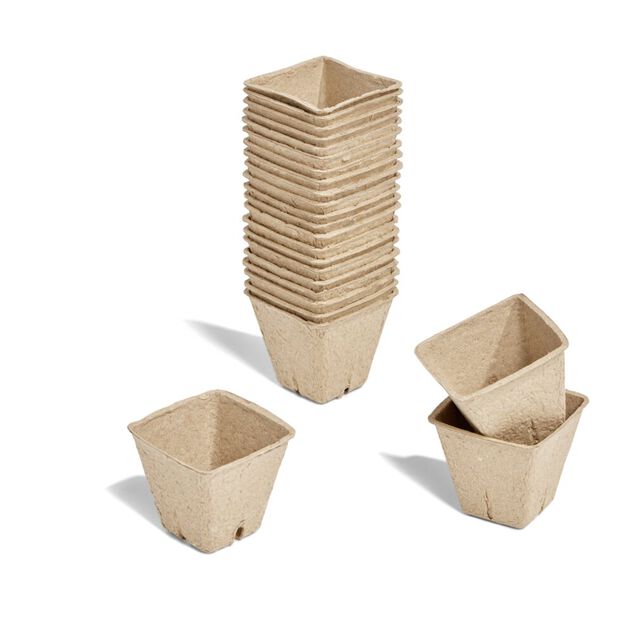 Pot carr&eacute; p&acirc;te &agrave; papier pour semis x24 6.5x6.5xH8cm