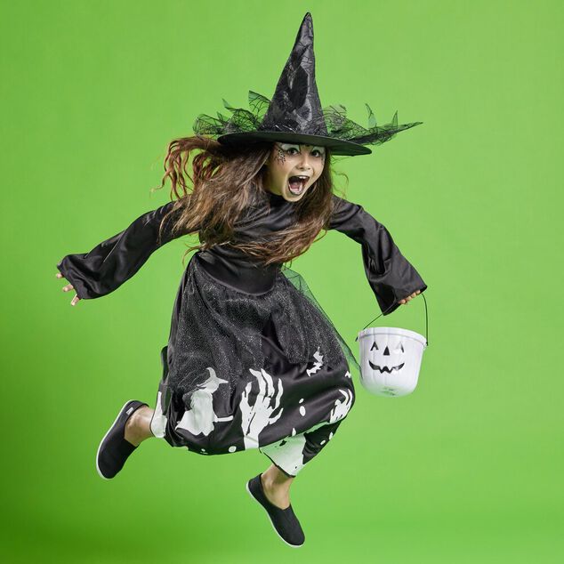 D&eacute;guisement Halloween enfant phosphorescent sorci&egrave;re robe 7/10ans
