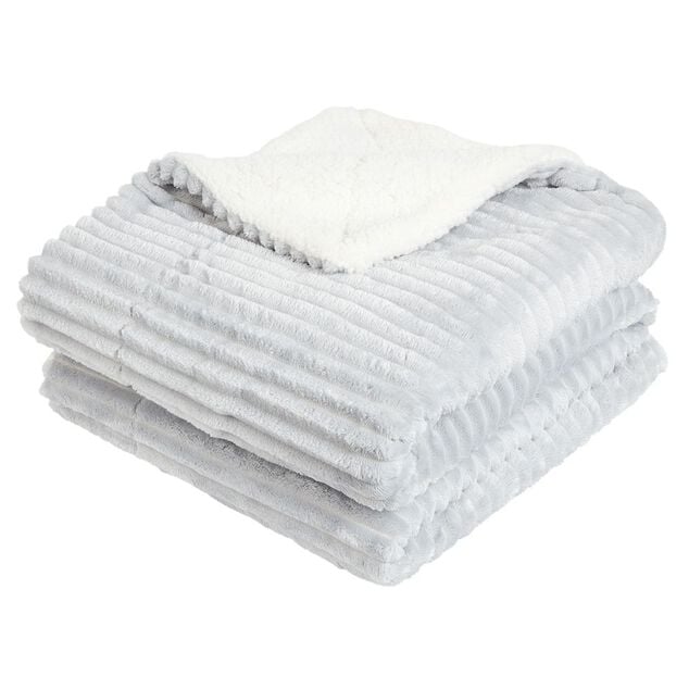 Plaid côtelé uni gris avec dos sherpa 130x160 cm