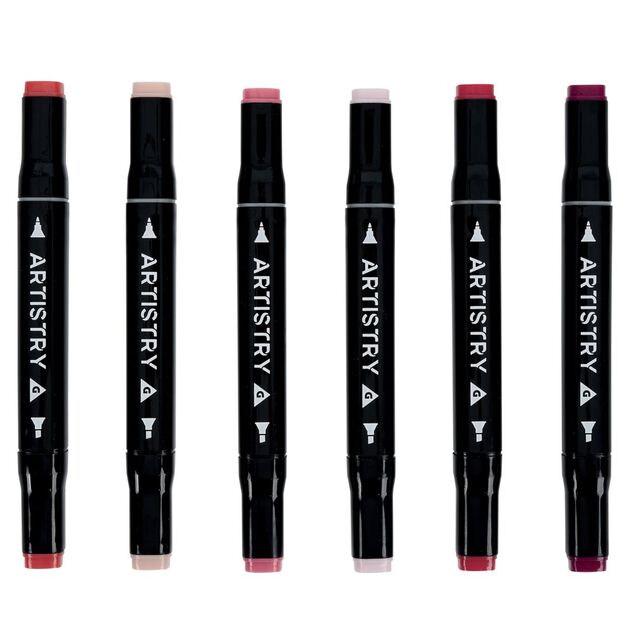 Marqueurs à double pointe teintes rouge/rose L18,5cm 6 pièces