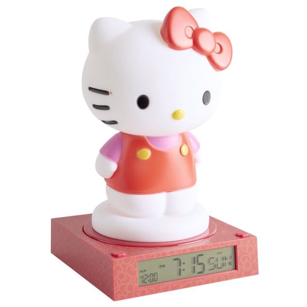 Lampe 3D r&eacute;veil Hello Kitty affichage date plastique rouge et blanc 19,5x15xH23cm