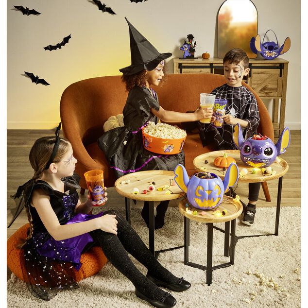Bonbonni&egrave;re Halloween Disney Stitch dolomite bleue et orange &Oslash;20xH21cm