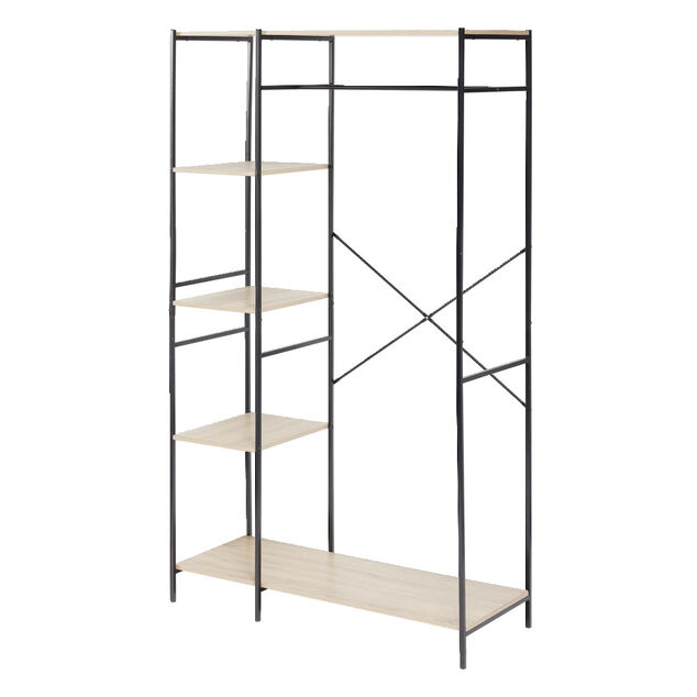 Penderie dressing 4 niveaux m&eacute;tal et bois 90x40xH165cm