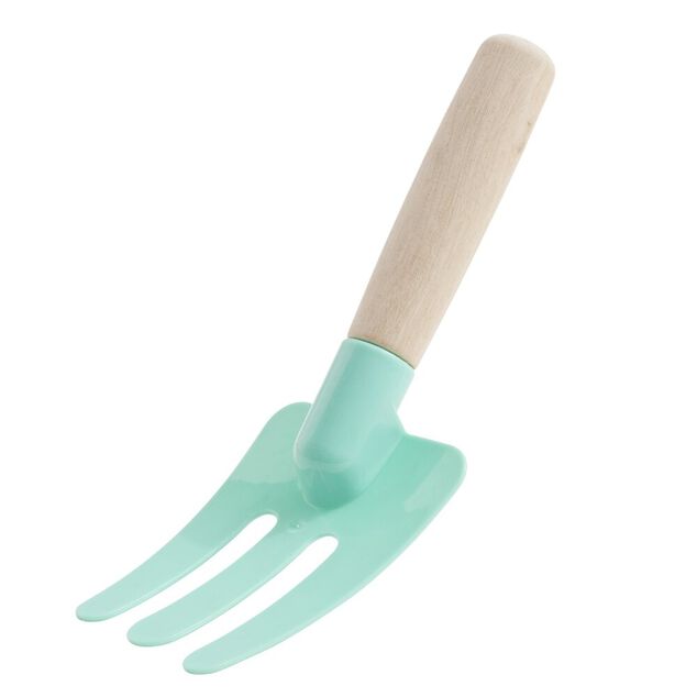 Pelle et r&acirc;teau de plage plastique et bois 6x4xH17cm (4 pi&egrave;ces)