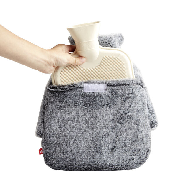 Bouillotte pour pieds 1,8L housse fausse fourrure grise