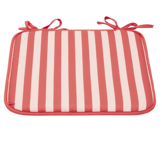 Galette de chaise carr&eacute;e rayures bayad&egrave;res blanches et rouges 40x40cm