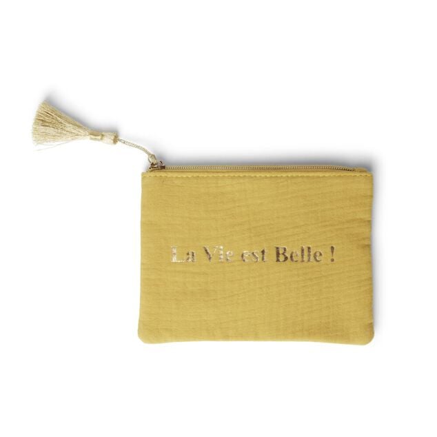 Pochette cosm&eacute;tique inscription message positif 13x17cm - 3 mod&egrave;les