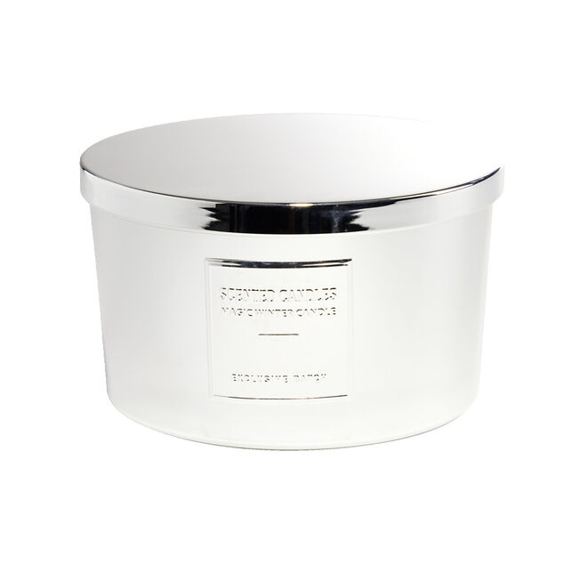 Bougie avec couvercle pot m&eacute;tallis&eacute; gris senteur fleur d'oranger 30H