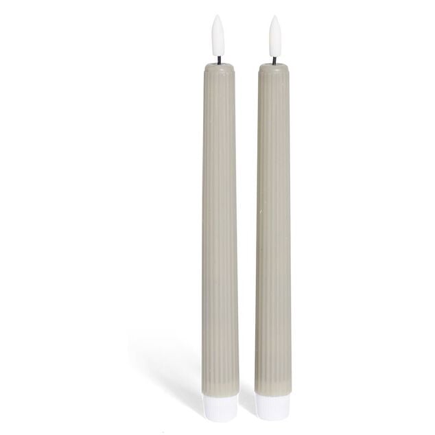 Bougie chandelle LED stri&eacute;e grise x2