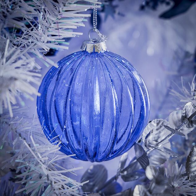 Boule de No&euml;l en verre bleu &Oslash;10 cm