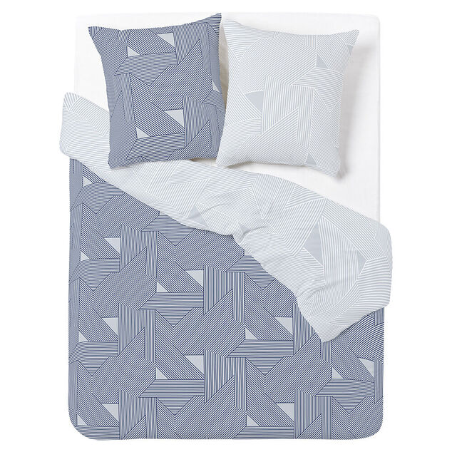 Parure de lit 2 personnes 200x200cm r&eacute;versible courbe g&eacute;om&eacute;trique bleu et gris