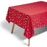 Nappe en tissu rouge motif sapin doré 140x300cm