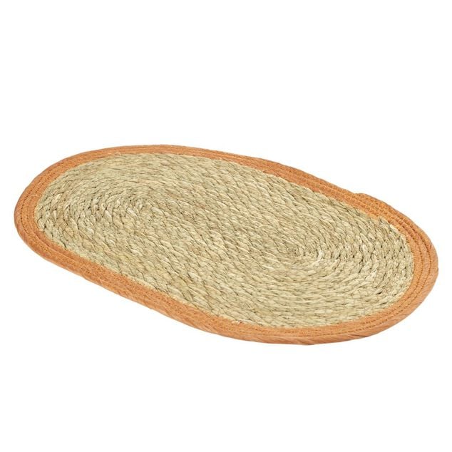 Set de table ovale jute naturel et bord orange 30x45cm