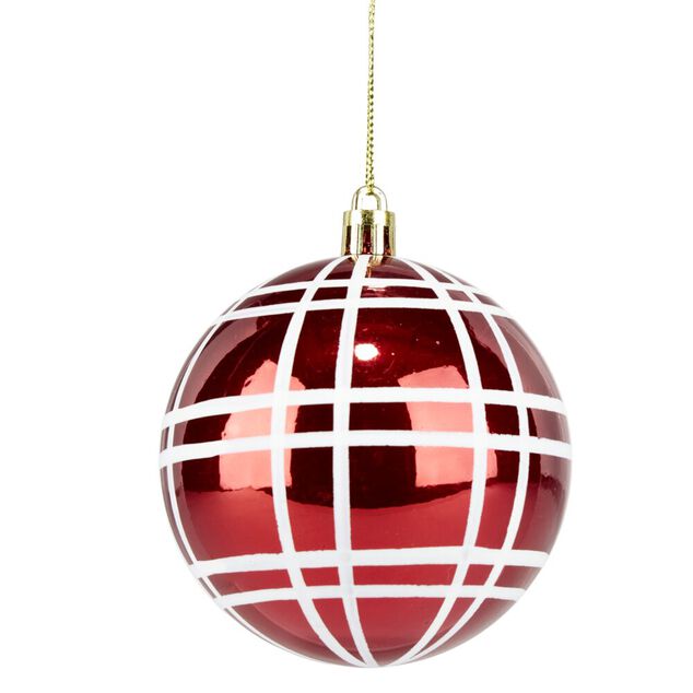 Boule No&euml;l quadrillage blanc ou rouge &Oslash;8cm (3 mod&egrave;les)