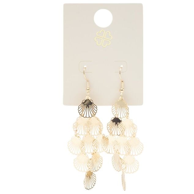 Boucles d'oreilles pendantes filigrane coquillage m&eacute;tal dor&eacute; L5cm