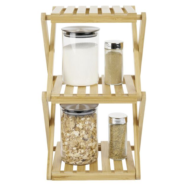 Étagère 3 niveaux pliable bambou naturel 22,1xH35,5x18,3cm