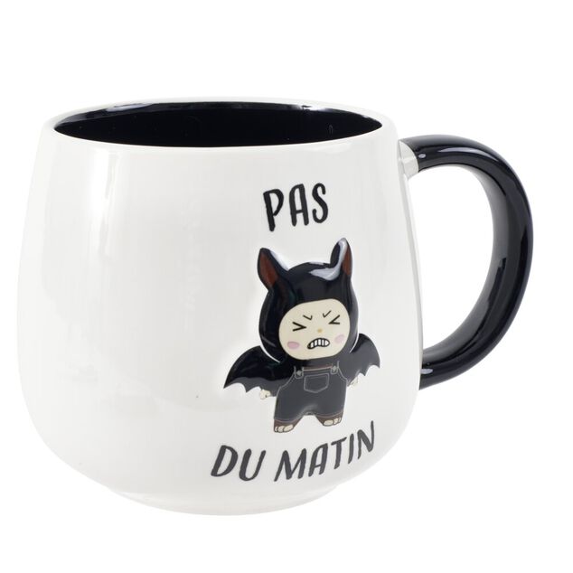 Mug c&eacute;ramique 40cl Pas Du Matin motif Gromimis en relief noir et blanc