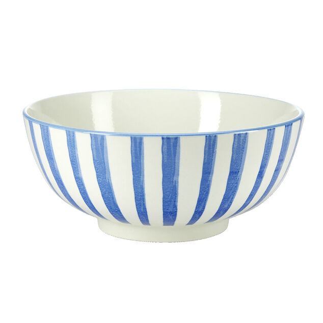 Saladier rond porcelaine 1,6L Felicita ray&eacute; blanc et bleu &Oslash;21xH9cm