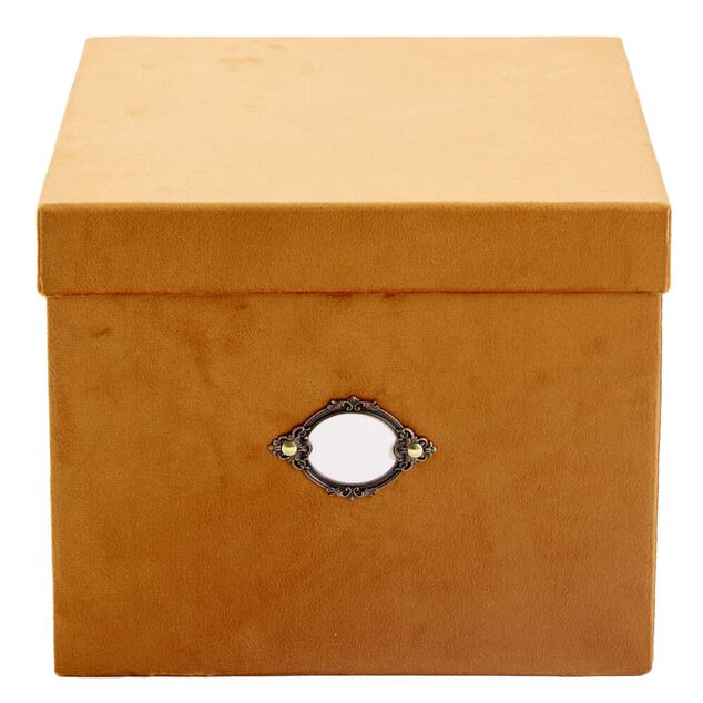 Bo&icirc;te de rangement carr&eacute;e velours marron 25x20xH30cm - Taille M