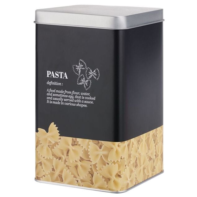 Bo&icirc;te &agrave; p&acirc;tes en m&eacute;tal noir et gris design pasta - 10,7x10,7xH.17,5cm