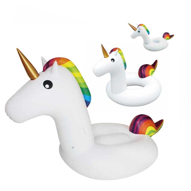 Trio licorne gonflable bou&eacute;e porte-verre chevauchable