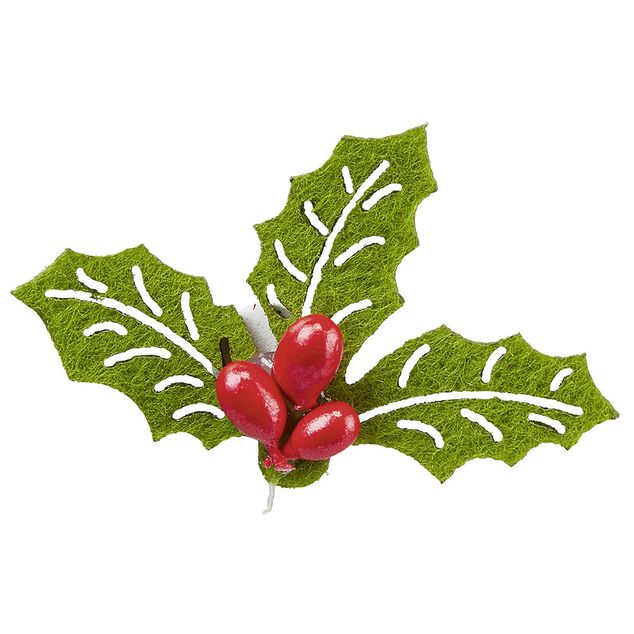 D&eacute;coration houx No&euml;l vert et rouge x12