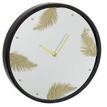 Horloge ronde motif tropical noir dor&eacute;