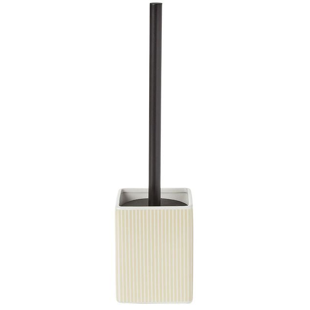 Brosse WC socle carr&eacute; gr&egrave;s rayure verticale blanc beige 9,2x9,2xH36cm
