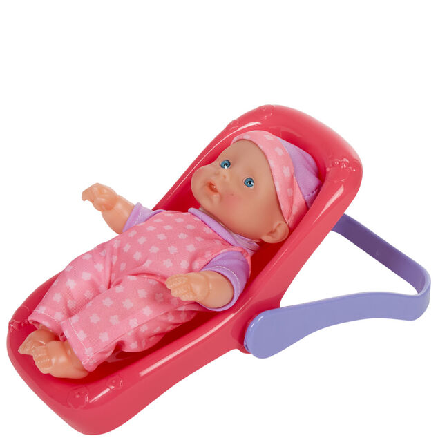 Poupon avec si&egrave;ge auto rose et violet