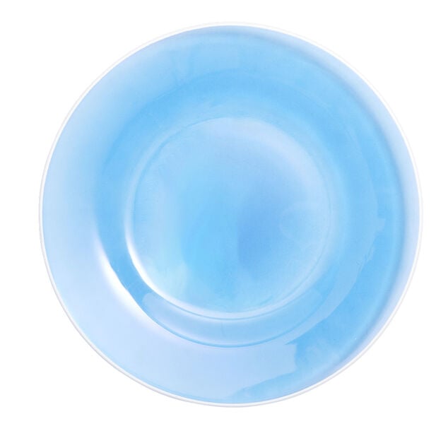 Assiette plate ronde liser&eacute; blanc verre transparent bleu &Oslash;26cm