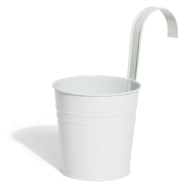 Cache pot &agrave; suspendre m&eacute;tal blanc &Oslash;10cm