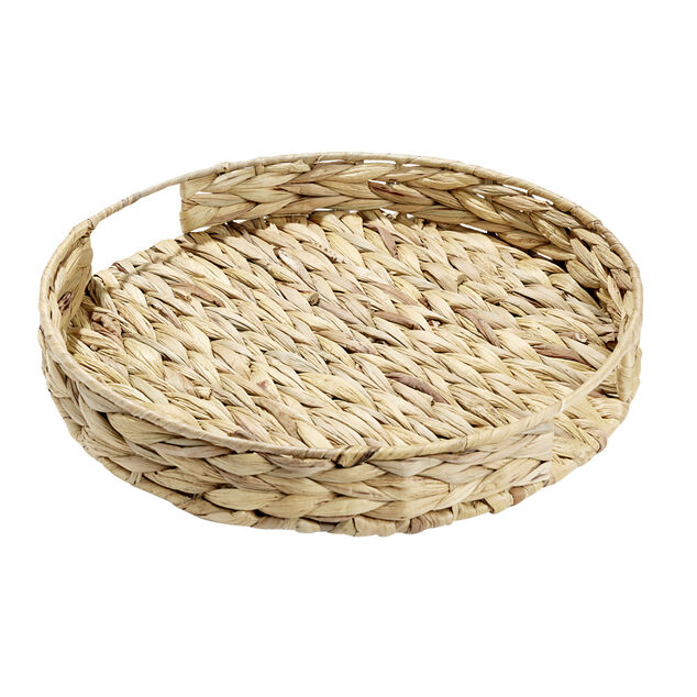 Plateau rond naturel en jacinthe tress&eacute;e &Oslash;35xH5cm