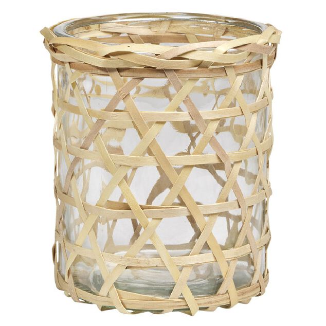 Photophore verre et rotin naturel