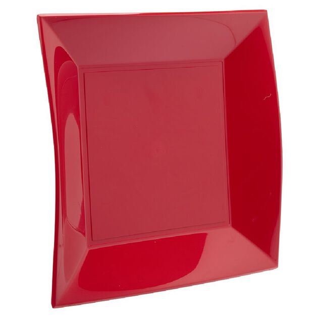 Lot de 10 assiettes r&eacute;utilisables carr&eacute;es rouges