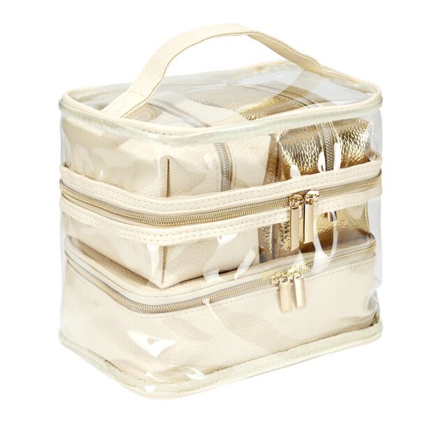 Trousse de toilette 2 compartiments + 3 trousses 22x15xH13cm (3 mod&egrave;les)