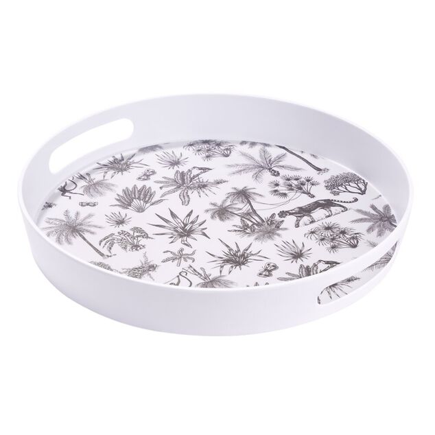Plateau rond mélaminé motif savane blanc et noir Ø34,5xH5cm