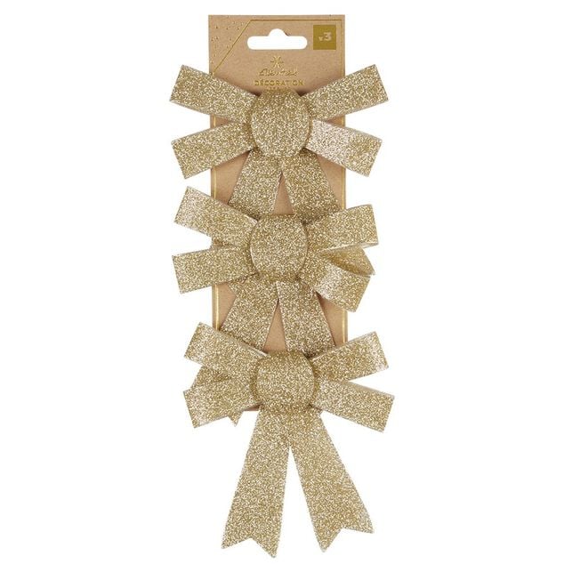 Noeud de Noël doré à suspendre x3